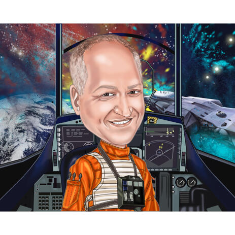 Astronaut Caricature Portrait from Photos with Space Background - example