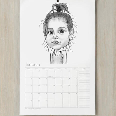 Baby Girl Caricature Printed on Calendar - example
