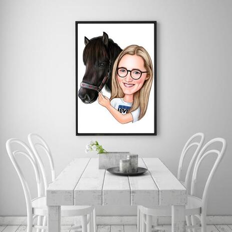 Girl and Horse Caricature Printed as Poster - example