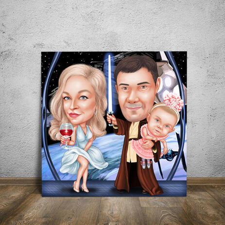 Couple with Baby as Any Movie Characters for Father Gift on Canvas Print - example
