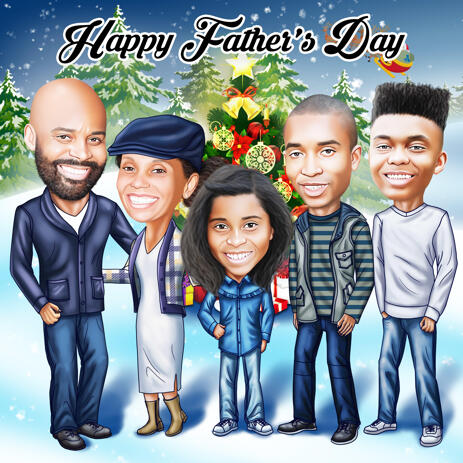 Custom Drawing of Family Cartoon in Colored Digital Style - example