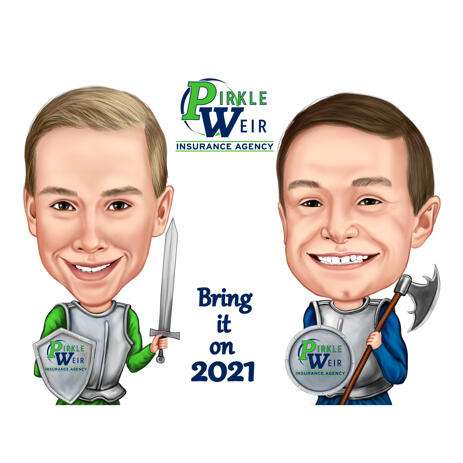 Two Kids Superheroes Caricature from Photos as Custom Logo Design - example
