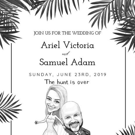 Funny Wedding Caricature for Bride and Groom Printed on Card - example