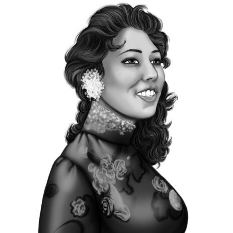 Lady's Black and White Portrait Hand Drawn from Photos - example