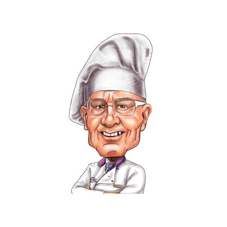 Exaggerated Chef Caricature in Colored Pencils Hand Drawn by Artist - example