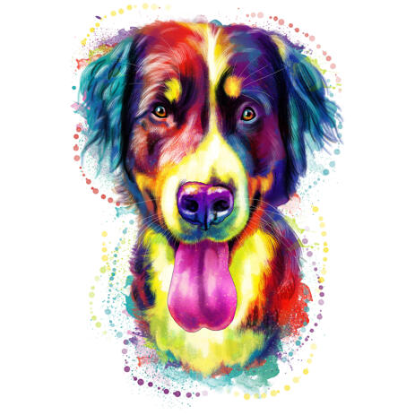 Funny Tongue Out Border Collie Caricature Hand Drawn in Watercolor Style from Photos - example