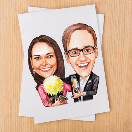 Colored Couple Cartoon Caricature Gift from Photos Printed on Poster - example