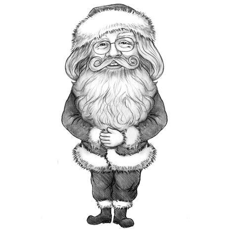Santa Caricature Hand Drawn in Black and White Pencil Style from Photo - example