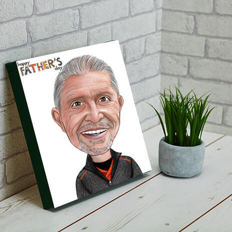 Funny Gift for Dad Caricature in Colored Head and Shoulders Style on Canvas - example