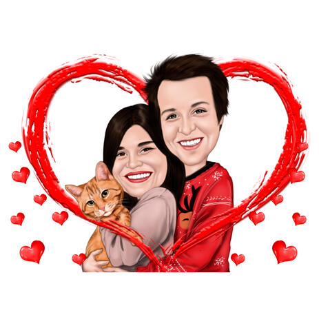 Love Caricature of Couple with Pet for Personalized Gift - example