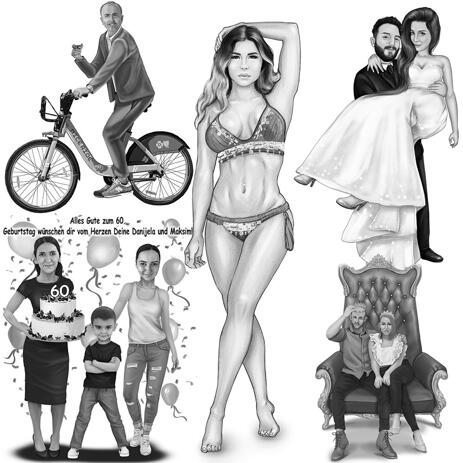 Black and White Full Body Portrait Hand-Drawn from Your Photos - example