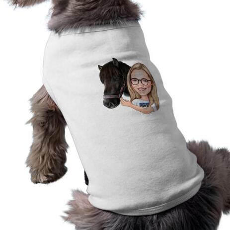 Girl and Horse Caricature Printed as Pet Shirt - example