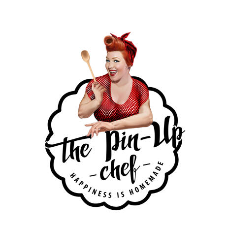 Pin Up Chef Caricature in Color Style for Custom Vintage Logo Mascot - example
