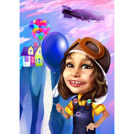 Custom Kid Portrait Caricature Drawing with Inspired Cartoon Style Background - example