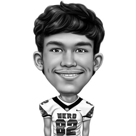 Exaggerated Rugby Player Caricature in Black and White Style from Photos - example