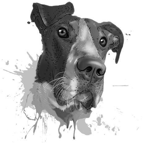 Great Dane Headshot Caricature Portrait in Graphite Watercolor Style from Photo - example