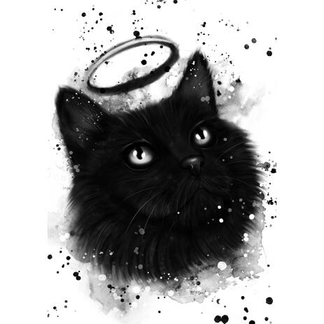 Graphite Style Cat with Halo Portrait from Photo for Constant Reminder of Your Lovely Pet - example
