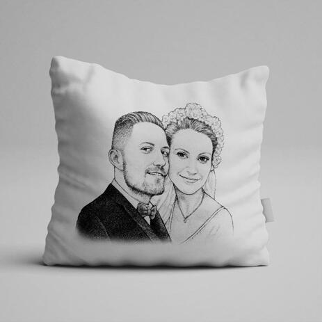 Pencils Portrait of Bride and Groom as Pillow Print - example