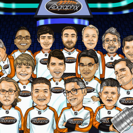 Hockey Team Group Caricature from Photos - Hockey Coach Gift - example