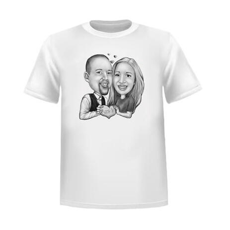 Valentine's Day Couple Caricature T-Shirt Gift Hand Drawn from Photos - example