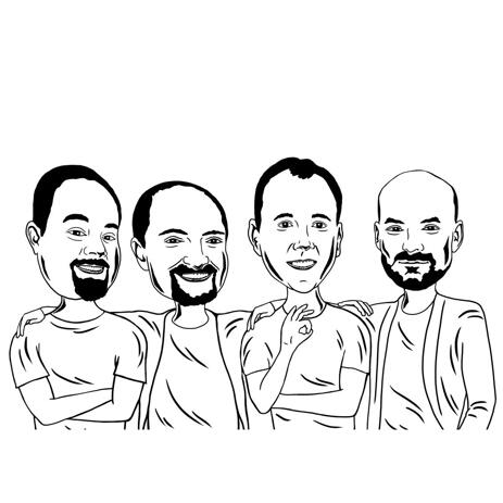 Group Caricature Line Art Drawing in Black and White Style from Photos - example
