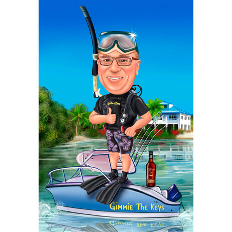 Scuba Diving Person Full Body Caricature with Custom Background from Photos - example