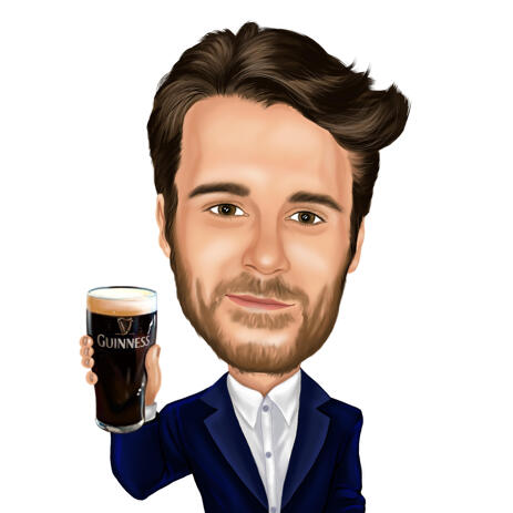Personalized Colored Style Caricature - Person with Beer Mug for Custom Gift - example