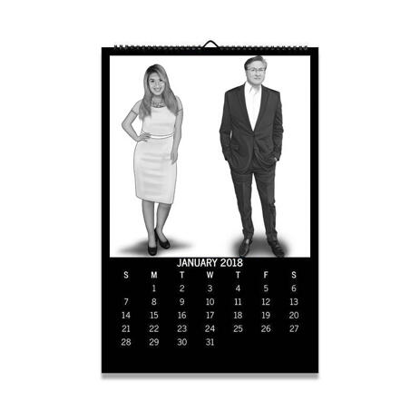 Work Team Caricature on Calendar - example
