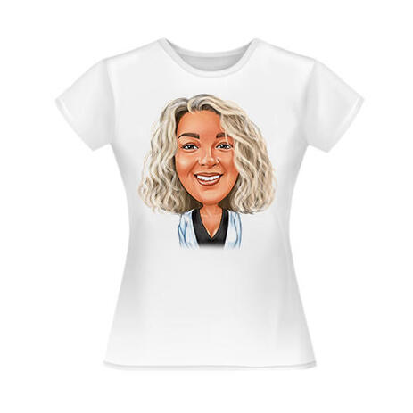 Woman Colored Caricature from Photos on T-shirt Print - example