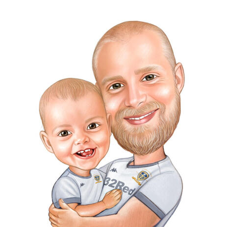 Father with Baby Kid Cartoon Drawing from Photos in Colored Pencil Style - example