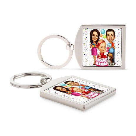 Birthday Family Caricature Printed on Keyrings - example