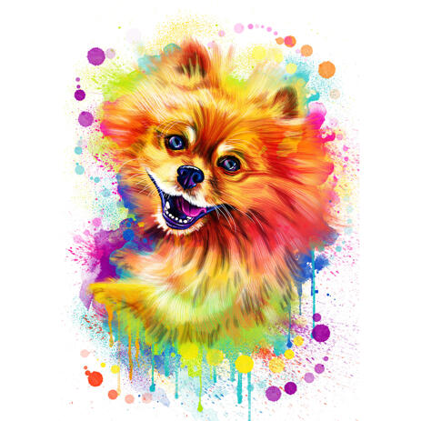 Pomeranian Dog Portrait Cartoon in Rainbow Watercolor Style - example