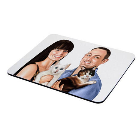 Family with Pets Caricature on Mouse Pad - example
