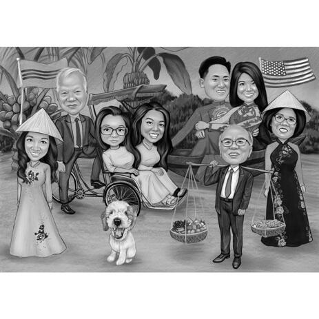 Thanksgiving Family Gathering Caricature from Photos for Custom Thank You Card Gift - example