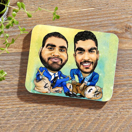 Custom Caricature for Business on Photo coasters - example