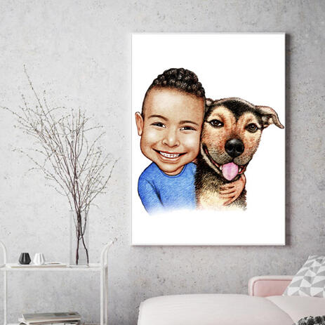 Kid with Dog Caricature on Canvas - example