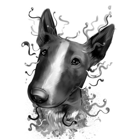 Watercolor Graphite Miniature Bull Terrier Portrait Sketch from Photos - example