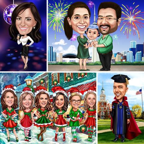 Any Holiday Full Body Caricature in Colored Style and Background - example