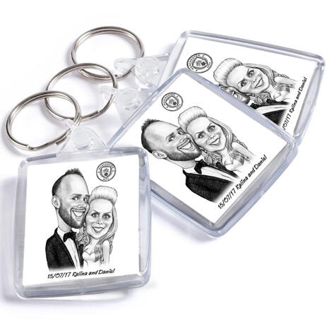 Bride and Groom Caricature on Keyrings - example