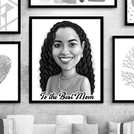 Mother's Day Custom Cartoon Print: Monochrome Cartoon Drawing from Photo - example
