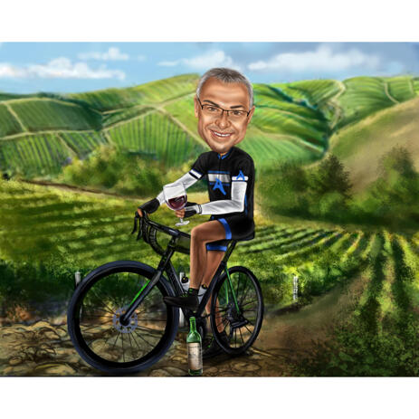 Bicyclist Caricature in Color Style with Nature Background for Cycling Cartoon Gift Idea - example