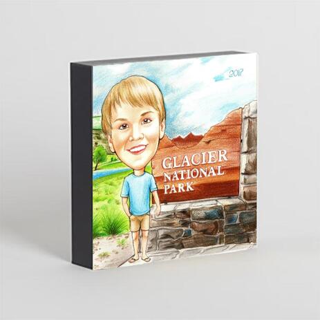 Colored Boy Caricature on Photo Block - example