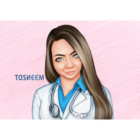 Physician Caricature from Photos in Colour Style with One Color Background - example