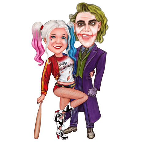 Custom Couple Movie Caricature for Joker and Harley Quinn Fans - example