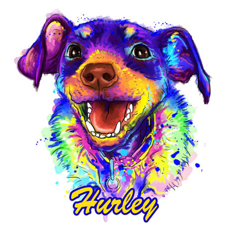 Custom Water Color Pet Caricature Portrait from Photo - example