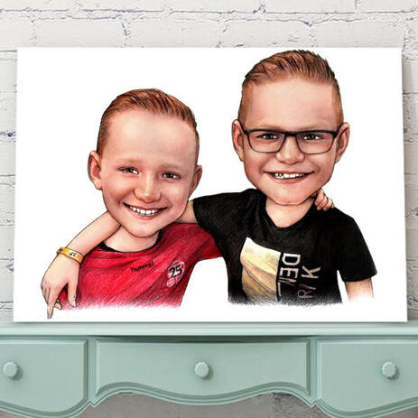 Friends Kids Caricature on Canvas - example