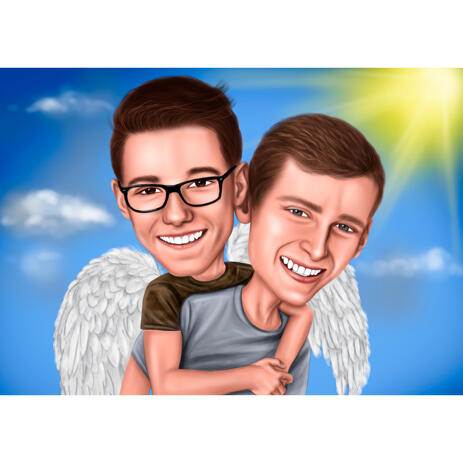 Two Persons Memorial Cartoon Portrait from Photos with Colored Background - example