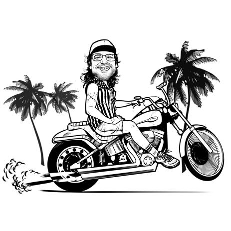 Person Riding Motorbike Caricature from Photos in Line Caricature Style - example