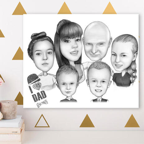 Canvas Print: Family Group Cartoon Drawing - example