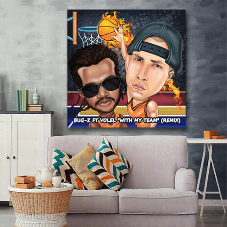 Two Persons Sport Caricature with Custom Background on Canvas - example